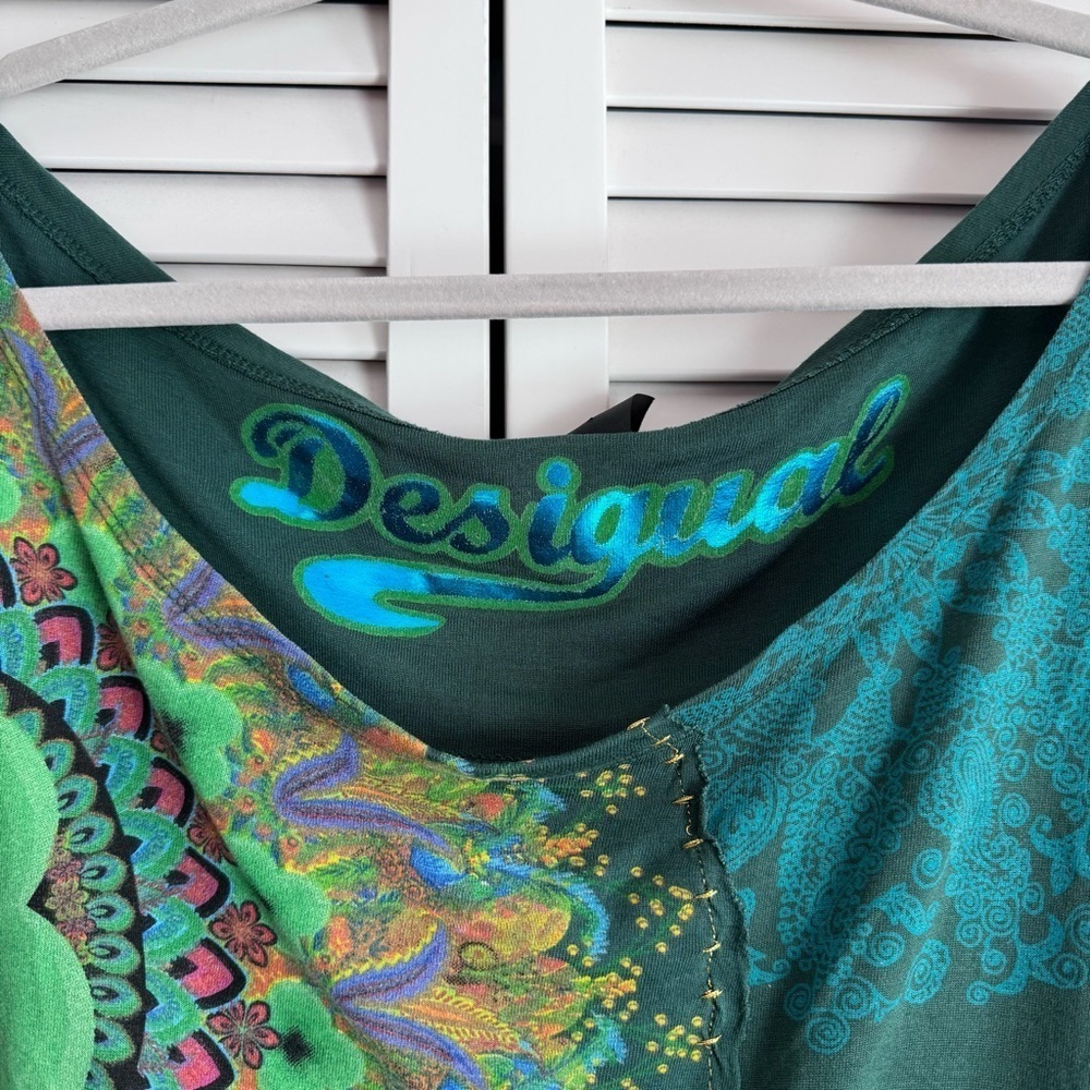 Desigual Yanira Green Short Sleeve Top Abstract Print Oversized Slouchy Small - Picture 6 of 11